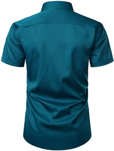 Men's Teal Stylish Slim Fit Short Sleeve Button Up Shirt