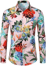 Load image into Gallery viewer, Men&#39;s Pink Floral Slim Fit Long Sleeve Button Down Shirt