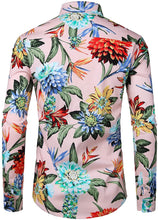 Load image into Gallery viewer, Men&#39;s Pink Floral Slim Fit Long Sleeve Button Down Shirt