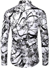Load image into Gallery viewer, Men&#39;s White &amp; Purple Floral Slim Fit Long Sleeve Cotton Shirt