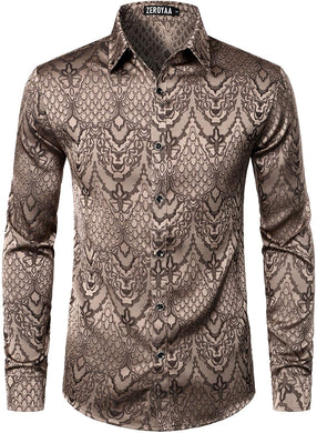 Men's Brown Long Sleeve Button Up Shirt