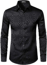 Load image into Gallery viewer, Men&#39;s Black Jacquard Slim Fit Long Sleeve Button Up Shirt