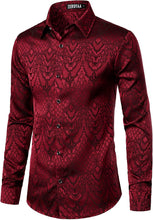 Load image into Gallery viewer, Men&#39;s Burgundy Long Sleeve Button Up Gothic Jacquard