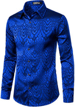 Load image into Gallery viewer, Men&#39;s Jacquard Royal Blue Slim Fit Long Sleeve Button Up Shirt