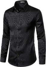 Load image into Gallery viewer, Men&#39;s Black Jacquard Slim Fit Long Sleeve Button Up Shirt