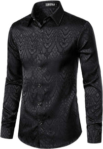 Men's Black Jacquard Slim Fit Long Sleeve Button Up Shirt
