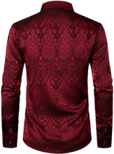 Load image into Gallery viewer, Men&#39;s Burgundy Long Sleeve Button Up Gothic Jacquard