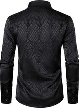 Load image into Gallery viewer, Men&#39;s Black Jacquard Slim Fit Long Sleeve Button Up Shirt