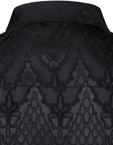 Men's Black Jacquard Slim Fit Long Sleeve Button Up Shirt