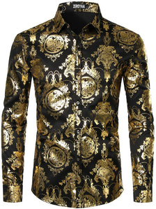 Men's Luxury Baroque Shiny White Paint Long Sleeve Button Up Shirt