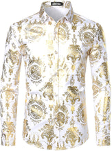 Load image into Gallery viewer, Men&#39;s Luxury Baroque Shiny White Paint Long Sleeve Button Up Shirt