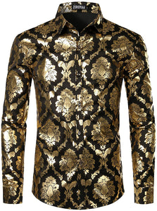 Men's Luxury Baroque Shiny White Paint Long Sleeve Button Up Shirt