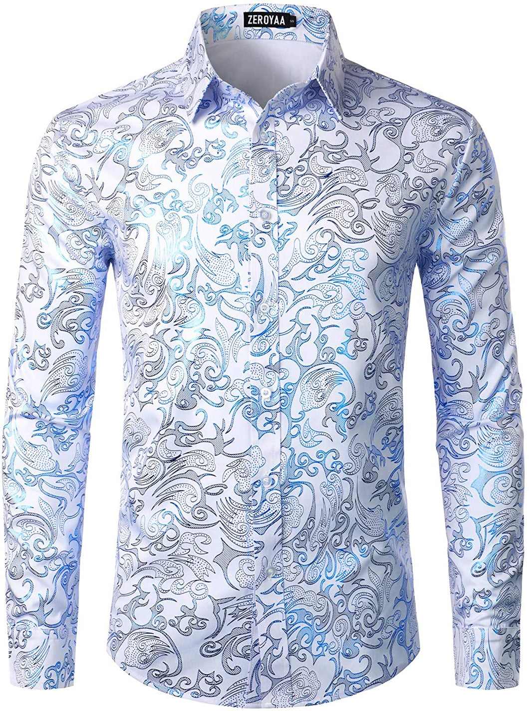 Men's Luxury White Royal Long Sleeve Button Up Shirt