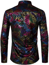 Load image into Gallery viewer, Men&#39;s Luxury Black Multicolored Long Sleeve Button up Shirt