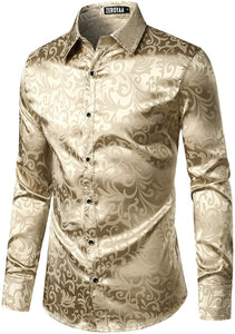 Shiny Satin Champagne Long Sleeve Party Shirt