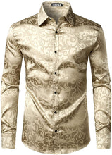 Load image into Gallery viewer, Shiny Satin Champagne Long Sleeve Party Shirt