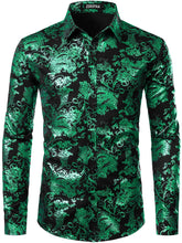 Load image into Gallery viewer, Men&#39;s Long Sleeve Black Dark Green Paisley Printed Dress Shirt