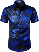 Load image into Gallery viewer, Men&#39;s Turquoise Paisley Short Sleeve Polo Style Dress Shirt