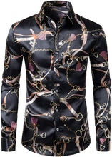 Load image into Gallery viewer, Men&#39;s Luxury Golden Beige Long Sleeve Satin Button Down Shirt