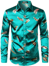Load image into Gallery viewer, Men&#39;s Luxury Turquoise Long Sleeve Satin Button Down Shirt