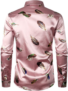 Men's Luxury Pink Long Sleeve Satin Button Down Shirt