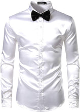 Load image into Gallery viewer, Men&#39;s White Luxury Silk Long Sleeve Dress Shirt