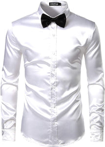 Men's White Luxury Silk Long Sleeve Dress Shirt