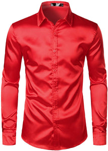 Men's Luxury Shiny Red Button Up Dress Shirt