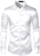 Load image into Gallery viewer, Men&#39;s White Luxury Silk Long Sleeve Dress Shirt