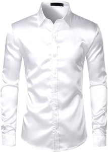 Men's White Luxury Silk Long Sleeve Dress Shirt