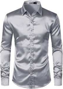 Men's Luxury Silky Blue Button Up Dress Shirt