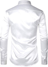Load image into Gallery viewer, Men&#39;s White Luxury Silk Long Sleeve Dress Shirt
