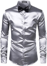 Load image into Gallery viewer, Men&#39;s Luxury Black Shiny Silk Button Up Shirt