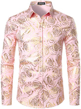 Load image into Gallery viewer, Men&#39;s Luxury Gold Shiny Red Long Sleeve Button Up Dress Shirt