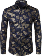 Load image into Gallery viewer, Men&#39;s Luxury Shiny Black &amp; Gold Long Sleeve Button Up Dress Shirt