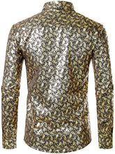 Load image into Gallery viewer, Shiny Paisley Black-Gold Slim Fit Long Sleeve Button Down Shirt