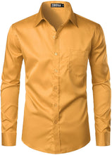 Load image into Gallery viewer, Men&#39;s Long Sleeve Yellow Button Up Dress Shirt with Pocket