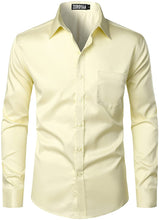 Load image into Gallery viewer, Men&#39;s Long Sleeve Yellow Button Up Dress Shirt with Pocket