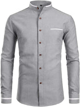 Load image into Gallery viewer, Mandarin Collar Slim Fit White Long Sleeve Shirt with Pocket