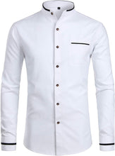 Load image into Gallery viewer, Mandarin Collar Slim Fit White Long Sleeve Shirt with Pocket