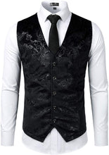Load image into Gallery viewer, Men&#39;s Black Metallic Paisley Sleeveless Formal Suit Vest
