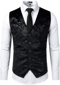 Men's Black Metallic Paisley Sleeveless Formal Suit Vest