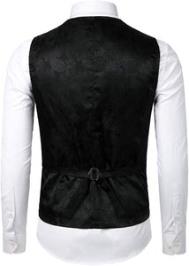 Men's Black Metallic Paisley Sleeveless Formal Suit Vest
