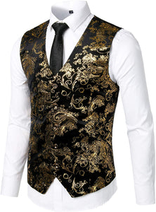 Men's Gold Metallic Paisley Sleeveless Formal Suit Vest