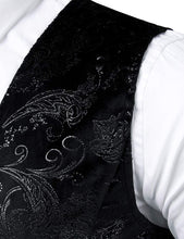 Load image into Gallery viewer, Men&#39;s Black Metallic Paisley Sleeveless Formal Suit Vest
