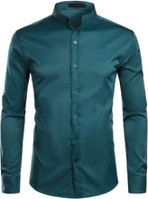 Load image into Gallery viewer, Men&#39;s Mandarin Collar Slim Fit Long Sleeve Shirt