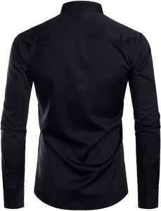 Men's Mandarin Collar Black Slim Fit Long Sleeve Shirt