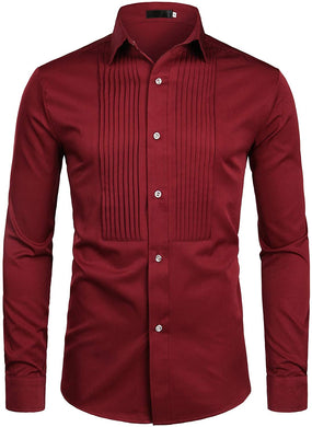Wine Red Slim Fit Long Sleeve Tuxedo Dress Shirt
