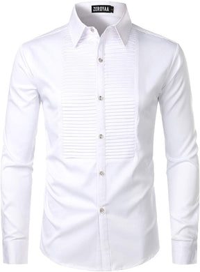 Men's White Slim Fit Long Sleeve Tuxedo Dress Shirt