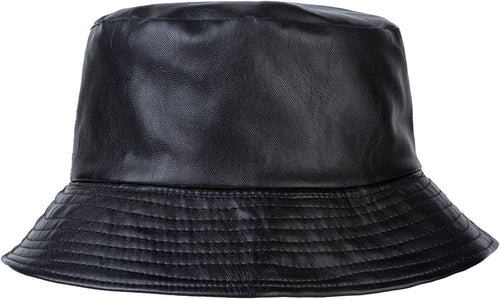 Thalia Black Bucket Hat PU Leather Waterproof Cap